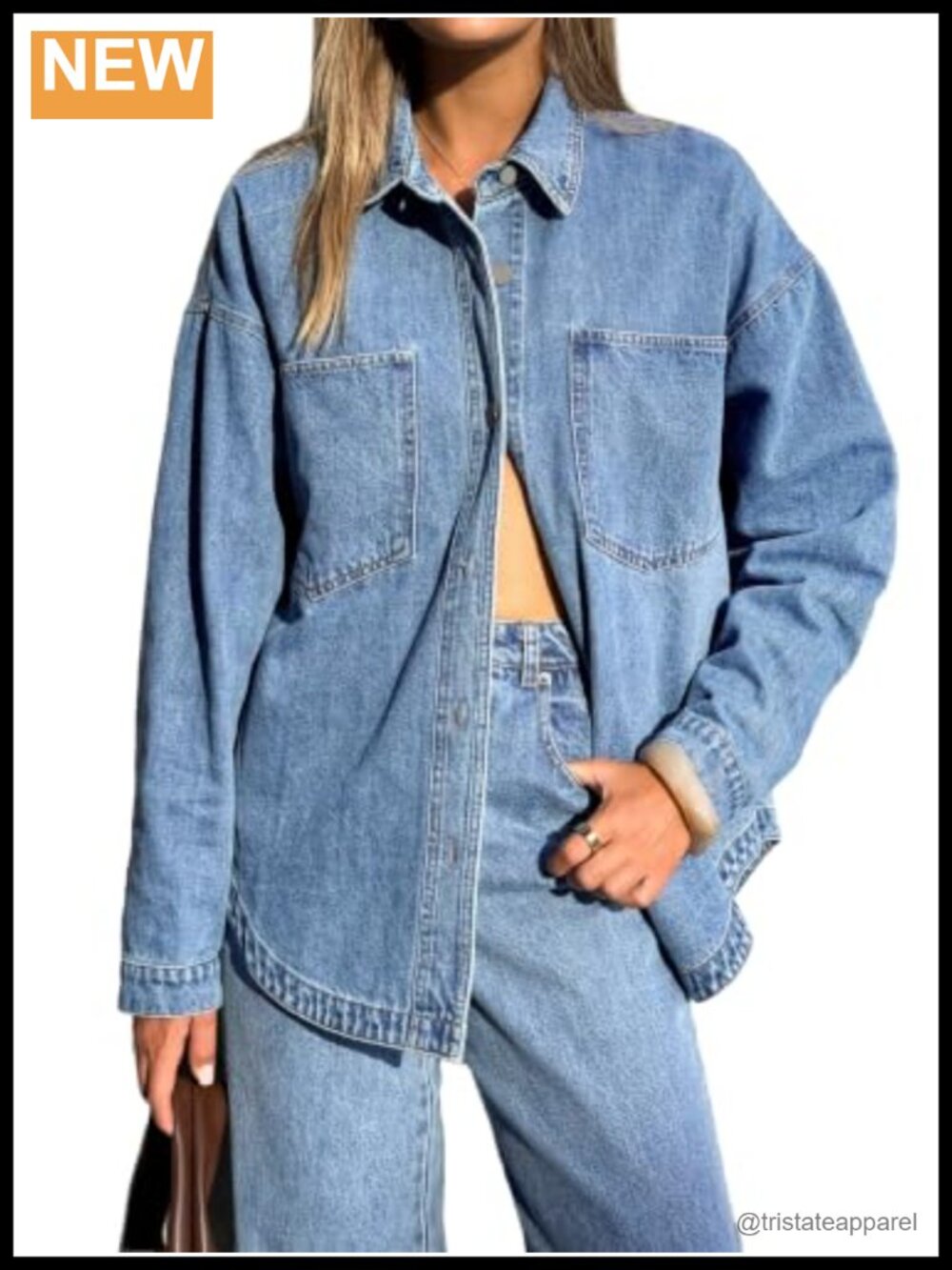 Oversized Denim Jacket Women Long Sleeve Button Down Distressed Jean Shirt